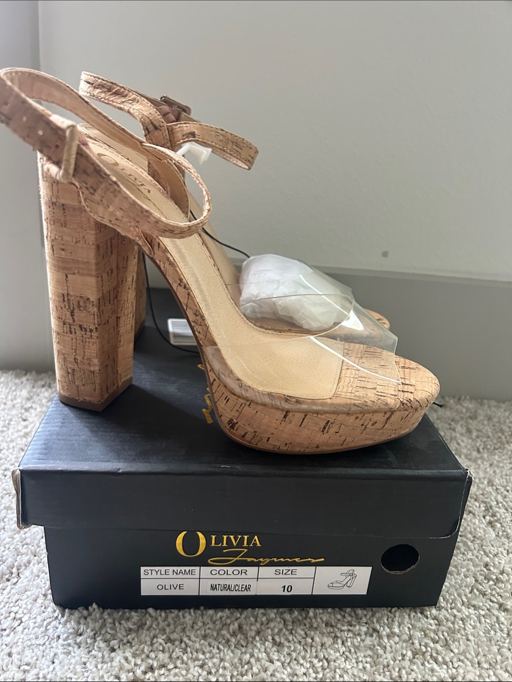 Olivia Platform Sandal in Natural with Clear Strap